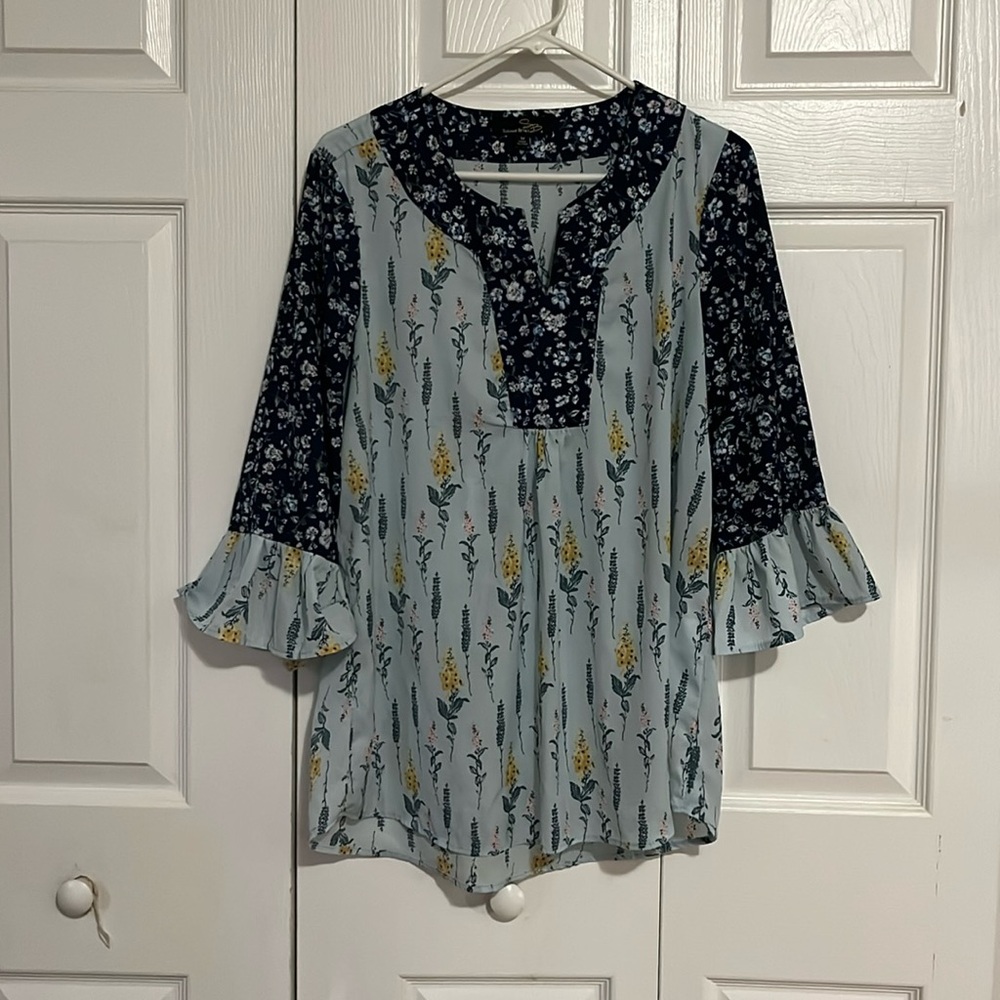 Blue Boho style floral top